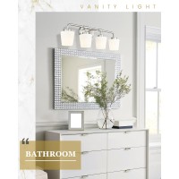 Audickic Bathroom Light Fixtures Over Mirror 4Light Brushed Nickel Vanity Lighting Fixtures With Milk White Glass Vintage Far