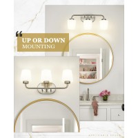 Audickic Bathroom Light Fixtures Over Mirror 3Light Brushed Nickel Vanity Lighting Fixtures With Milk White Glass Vintage Far