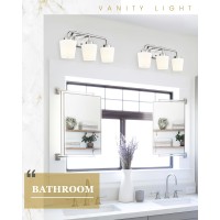 Audickic Bathroom Light Fixtures Over Mirror 3Light Brushed Nickel Vanity Lighting Fixtures With Milk White Glass Vintage Far