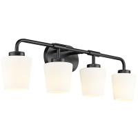 Audickic Bathroom Light Fixtures Over Mirror 4Light Matte Black Vanity Lighting Fixtures With Milk White Glass Vintage Farmho