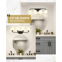 Audickic Bathroom Light Fixtures Over Mirror 4Light Matte Black Vanity Lighting Fixtures With Milk White Glass Vintage Farmho