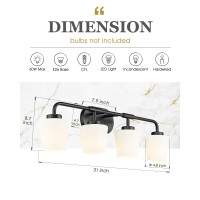 Audickic Bathroom Light Fixtures Over Mirror 4Light Matte Black Vanity Lighting Fixtures With Milk White Glass Vintage Farmho