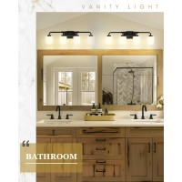 Audickic Bathroom Light Fixtures Over Mirror 4Light Matte Black Vanity Lighting Fixtures With Milk White Glass Vintage Farmho