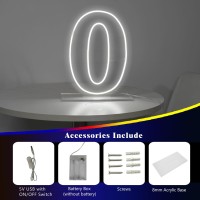 Liyuneon Number 0 Neon Sign Light 1654 Cool White Usb Battery Powered Led Neon Sign For Party Wedding Anniversary Decor Ligh