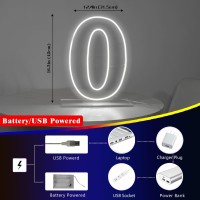 Liyuneon Number 0 Neon Sign Light 1654 Cool White Usb Battery Powered Led Neon Sign For Party Wedding Anniversary Decor Ligh