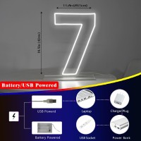 Liyuneon Number 7 Neon Sign For Birthday 1654 Cool White Usb Battery Powered Led Neon Sign For Party Wedding Anniversary Dec