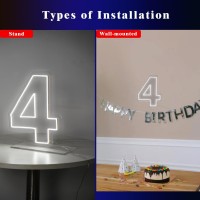 Liyuneon Number 4 Neon Sign For Birthday 1654 Cool White Usb Battery Powered One Neon Sign For Party Wedding Anniversary Dec