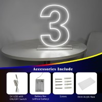 Liyuneon Number 3 Neon Sign For Birthday 1654 Cool White Usb Battery Powered Led Neon Sign For Party Wedding Anniversary Dec