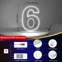 Liyuneon Number 6 Neon Sign For Birthday 1654 Cool White Usb Battery Powered Led Neon Sign For Party Wedding Anniversary Dec