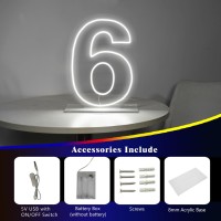 Liyuneon Number 6 Neon Sign For Birthday 1654 Cool White Usb Battery Powered Led Neon Sign For Party Wedding Anniversary Dec