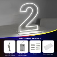 Liyuneon Number 2 Neon Sign For Bedroom 1654 Cool White Usb Battery Powered Birthday Neon Sign For Party Wedding Anniversary