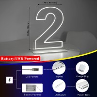 Liyuneon Number 2 Neon Sign For Bedroom 1654 Cool White Usb Battery Powered Birthday Neon Sign For Party Wedding Anniversary