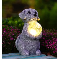 Tiejiajiang Solar Dog Garden Statues 84 Dog Decor With Gazing Ball Solar Led Lights Unique Gifts For Mom Grandma Birthdays