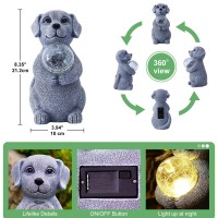 Tiejiajiang Solar Dog Garden Statues 84 Dog Decor With Gazing Ball Solar Led Lights Unique Gifts For Mom Grandma Birthdays