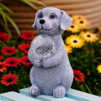 Tiejiajiang Solar Dog Garden Statues 84 Dog Decor With Gazing Ball Solar Led Lights Unique Gifts For Mom Grandma Birthdays