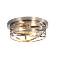 Sewterolyn Brushed Nickel Flush Mount Ceiling Light Fixture 2Light Industrial Farmhouse Ceiling Light Fixture Brushed Nickel Li