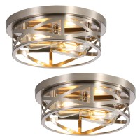 Sewterolyn Brushed Nickel Flush Mount Ceiling Light Fixture 2Light Industrial Farmhouse Ceiling Light Fixture Brushed Nickel Li