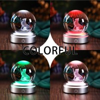 Youercrystal 3D Cat Figurine In Crystal Ball Nightlight With Colorful Led Base Cute Cat Lover Gifts For Woman Crystal Glass Ki