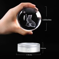 Youercrystal 3D Cat Figurine In Crystal Ball Nightlight With Colorful Led Base Cute Cat Lover Gifts For Woman Crystal Glass Ki