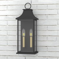 Lawyettle Dusk To Dawn Outdoor Wall Lantern 2Light 21 Large Outside Wall Sconce Modern Black Wall Light Fixture With Glass