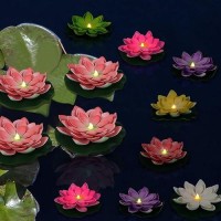 Lacgo 12 Pcs Waterproof Floating Lotus Light Diwali 5 Inch Floating Flower Light Battery Operated Water Activated Warm White L