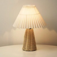 Garosa Rattan Pleated Vintage Bedside Lamps Modern Bedside Nightstand Lamp For Bedroom Living Room Home Office Decor