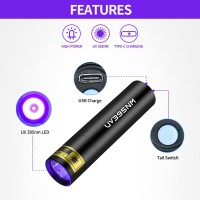 Pzzoe Uv Flashlight Black Lights Woods Lamp Powerful Mini Portable Led 395Nm Usb Rechargeable Ultraviolet Blacklight Flashlight