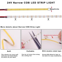 Topai 24V Thin 5Mm Cob Led Strip 3000K Warm White 164Ft Super Bright 4000Lm Cri90 Uniform Dotless 400Ledsm Flexible Cuttable