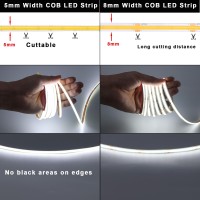 Topai 5V Cob Led Strip Narrow 5Mm Width Cool White 6000K Cri 90 Dotless 164Ft 400Ledsm High Density Cuttable Flexible Led Tap