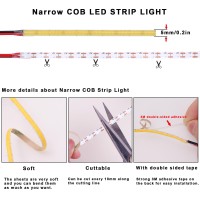 Topai 5V Cob Led Strip Narrow 5Mm Width Cool White 6000K Cri 90 Dotless 164Ft 400Ledsm High Density Cuttable Flexible Led Tap