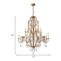 Hertl Chandelier Antique Brass Traditional Pendant Lighting With Crystal Hanging Decoration Candle-Style Hanging Light Fixture Indoor Decoration -4 Lights (Size : 9 Lights)