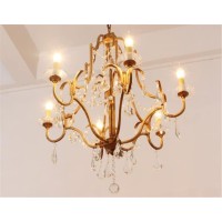 Hertl Chandelier Antique Brass Traditional Pendant Lighting With Crystal Hanging Decoration Candle-Style Hanging Light Fixture Indoor Decoration -4 Lights (Size : 9 Lights)