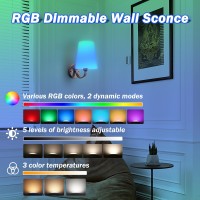 Battery Operated Wall Sconce Set Of 2 Rechargeable Wall Sconce 7 Color Rgb Usb Charging Up To 50 Hours Use Time Fabric Wireless