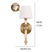 Biqsyvtm Modern Copper Wall Lamp E14 Single Head Wall Lant White Linen Lampshade Wall Lights Hotel Bedroom Living Room Wall Mounted Light Indoor Fabric Wall Sconces