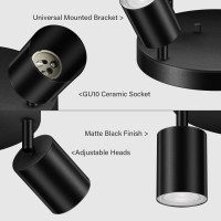 Boostarea Led 4 Light Track Lighting Kit Led Track Lighting Fixtures Black Round Ceiling Spot Lighting Flexibly Rotatable Lig