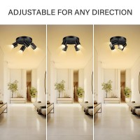 Boostarea Led 4 Light Track Lighting Kit Led Track Lighting Fixtures Black Round Ceiling Spot Lighting Flexibly Rotatable Lig