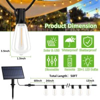 50Ft Solar String Lights Outdoor Waterproof Hanging Solar Lights With 26 Shatterproof St38 Bulbs Dimmable Patio Lights Solar P