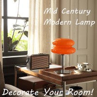 Glivpny Orange Glass Bedside Table Lamp Mid Century Modern Table Lamp For Nightstand 3Color Options Egg Tart Retro Lamp Cute