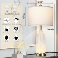 Rinweey 26 Modern Clear Glass Table Lamps Set Of 2 Nightstand Lamp With Usb Ac Ports Ac Outlet Bedside Lamps With 3Way Dim