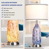 Rinweey 26 Coastal Glass Table Lamps Set Of 2 Nautical Lamp With Usb Ac Ports Ac Outlet Bule Bedside Lamps With 3Way Dimma