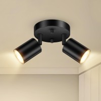 Boostarea Led 2 Light Track Lighting Kit Led Track Lighting Fixtures Black Round Ceiling Spot Lighting Flexibly Rotatable Lig