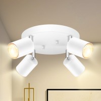 Boostarea Led 4 Light Track Lighting Kit Led Track Lighting Fixtures White Round Ceiling Spot Lighting Flexibly Rotatable Lig