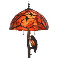 Bieye L10936 Ravens Sitting On Bare Tree Branch Against Full Moon Tiffany Style Stained Glass Floor Lamp With Raven Night Light