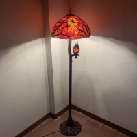 Bieye L10936 Ravens Sitting On Bare Tree Branch Against Full Moon Tiffany Style Stained Glass Floor Lamp With Raven Night Light