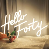 Kadafago Hello Forty Neon Sign 40Th Birthday Party Decorations Neon Signs Hallo Forty Party Favors Led Neon Lights Gift For Him