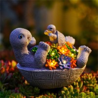 Pohabery Solar Turtle Figurines Garden Decor Cute Turtle Statue With Baby With 8 Led Solar Lights Garden Lawn Decorations For P