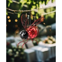 Istatue Solarpowered Hanging Metal Ladybug Light Garden Decor Lady Bug Sculpture With Bouncy Springs Summer Outdoor Art Dec