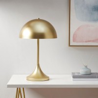 Ink+Ivy Table Lamp For Bedroom - Large Metal Dome Nightstand Lamp, Modern Gold Bedside Lamp With Curved Base, Clear Polarized Cord, In Line Switch, Gold Accent Lamp Decor, 24.5