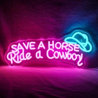 Wlhope Save A Horse Ride A Cowboy Neon Sign Adjustable Brightness Led Sign Neon Signs For Wall Decor Connectivity Via Usb Licked