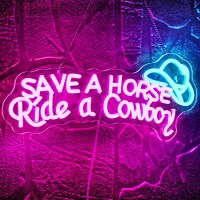 Wlhope Save A Horse Ride A Cowboy Neon Sign Adjustable Brightness Led Sign Neon Signs For Wall Decor Connectivity Via Usb Licked